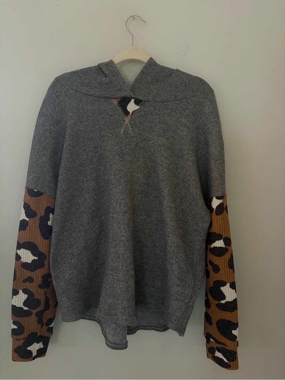 Égs Leopard Print Sleeve Hoodie XL Colorblock Waffle Knit Pullover Loungewear